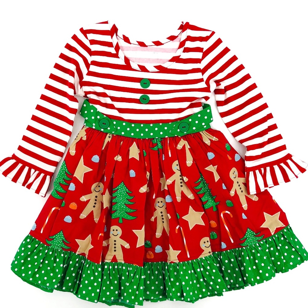 NWT Eleanor Rose Gingerbread Striped Christmas Holiday Dress SZ 3/4